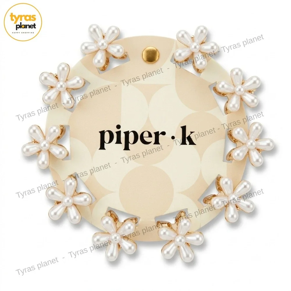 Piper K Pearl Flower Mini Claw Hair Clips Pack Set of 10 Gold Tone